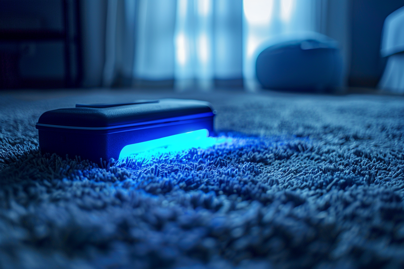 Portable UV Sterilizer on Carpet Ensures Cleanliness