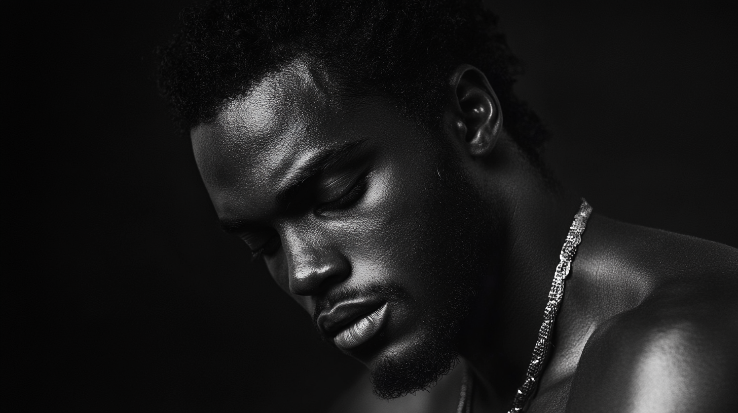 Portrait of 25-year-old Jamaican man in B&W studio editorial