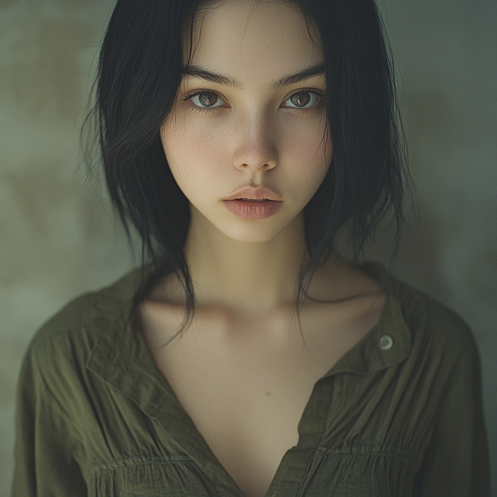 Portrait of 28-Year-Old Woman, Black Hair, Natural Light