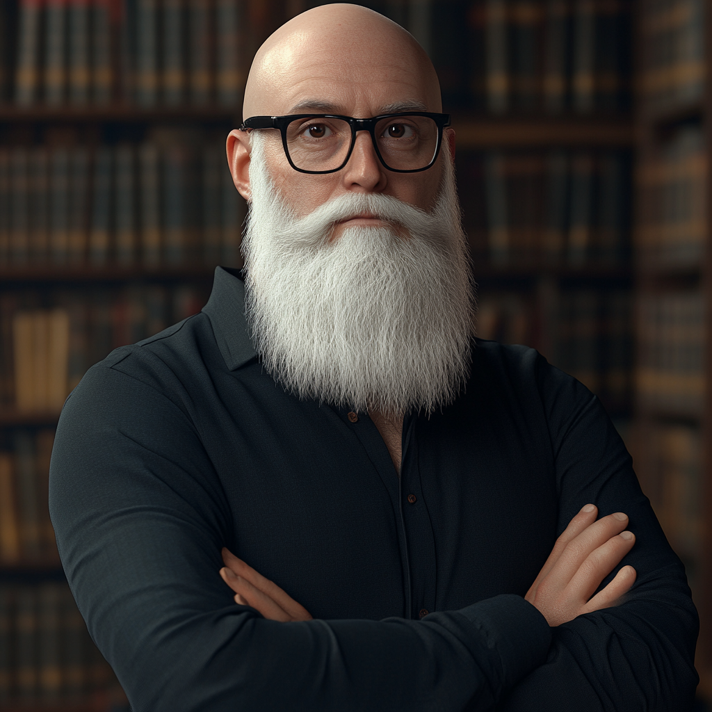 Portrait of Bald Man in Library - 3D Animation