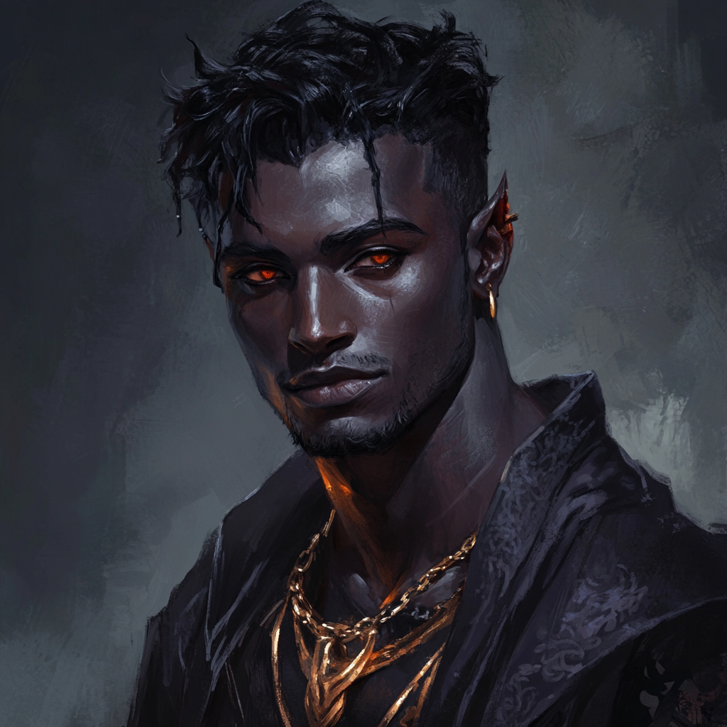 Portrait of Evil Male Drow Necromancer Druid