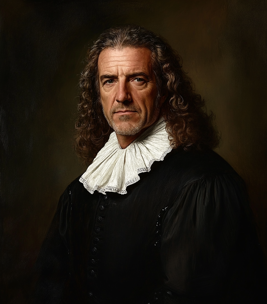 Portrait of Mel Gibson as Puritan Reverend in Rembrandt style