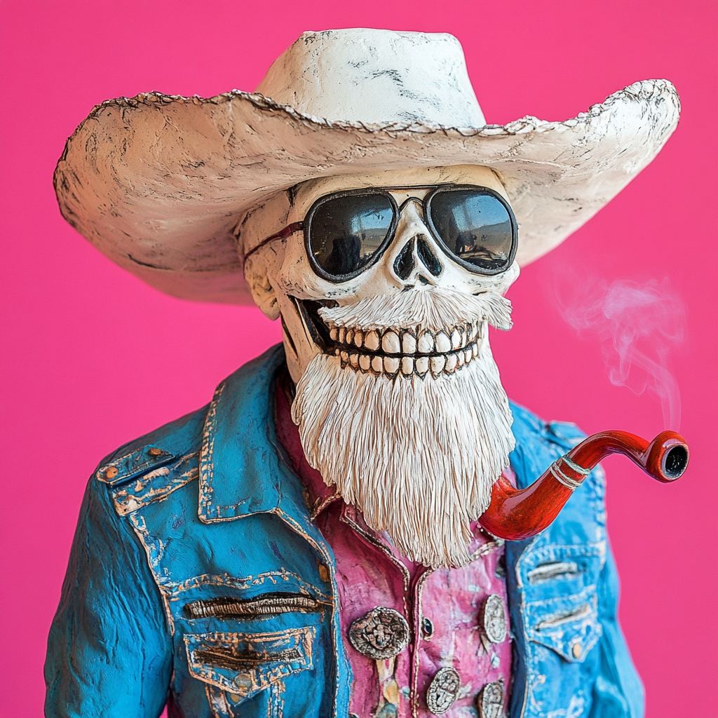 Portrait of Smiling Cowboy Skull with Aviator Sunglasses