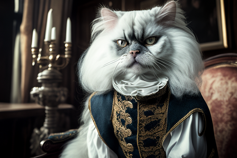 Portrait of White Cat as 18th Century Lord