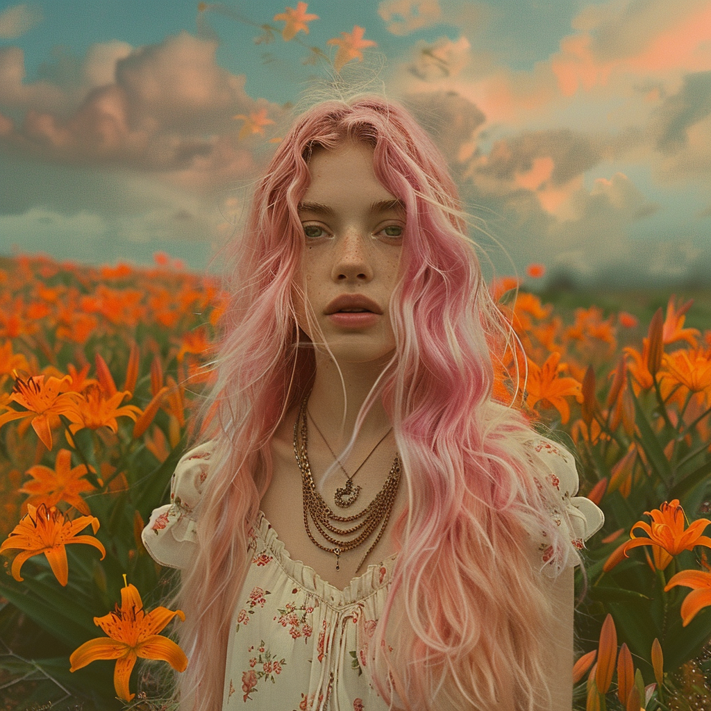 Portrait of Young Woman in Field of Lilies