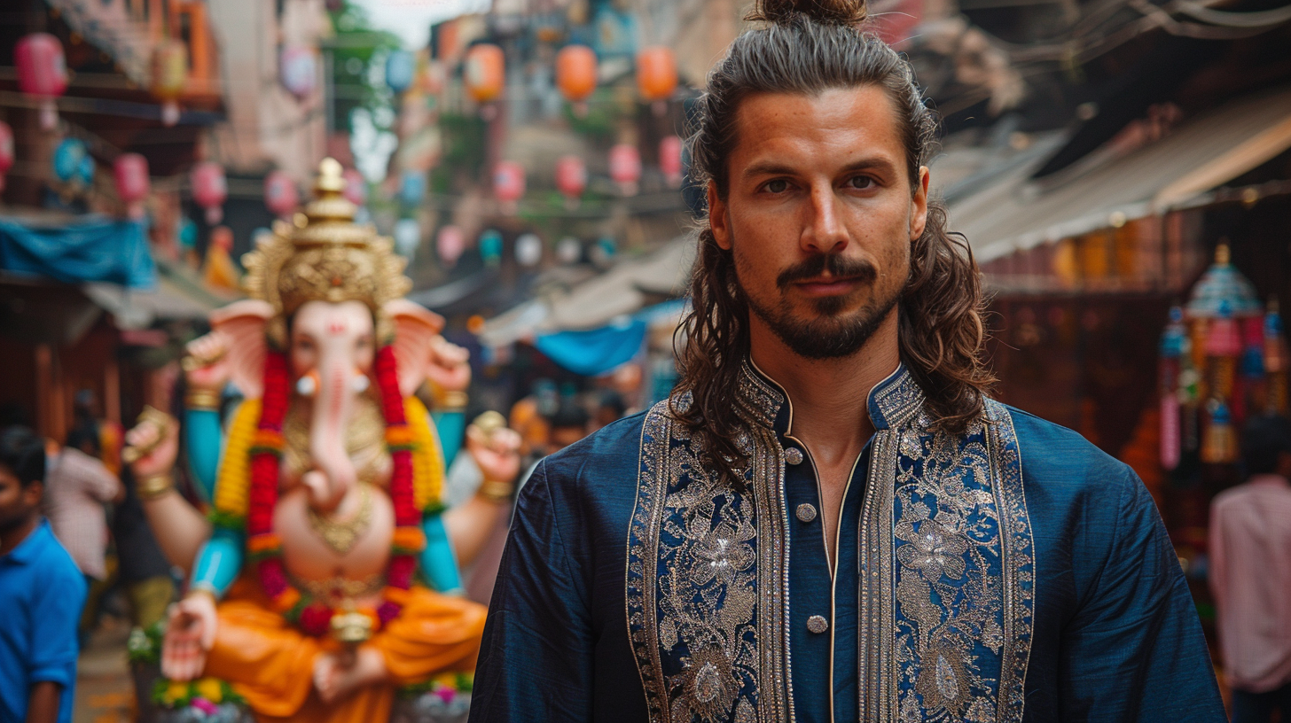 Portrait of Zlatan Ibrahimović at Ganesh festival in India.