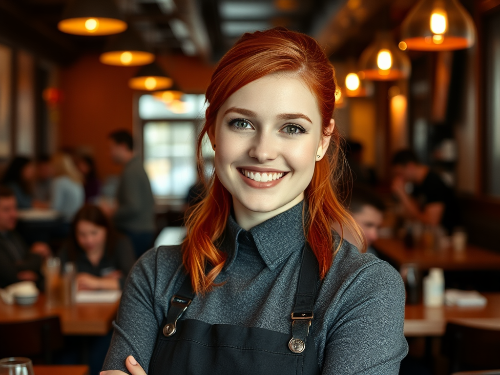 Portrait of a happy waitress at restaurant.