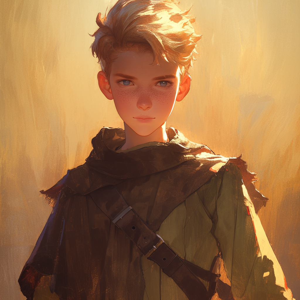 Portrait of awkward medieval teenage boy, influenced by art styles.