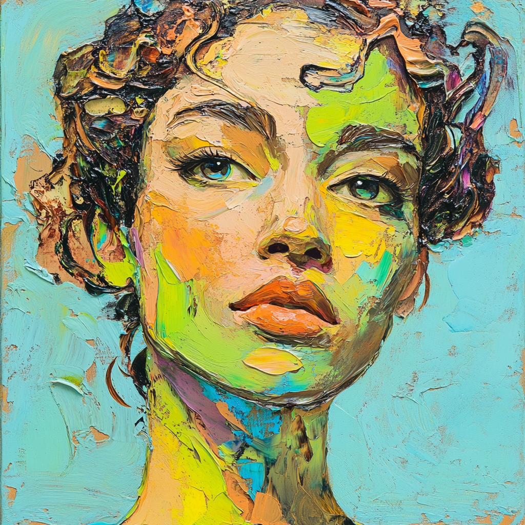 Portrait of elegant French woman with mixed color palette.