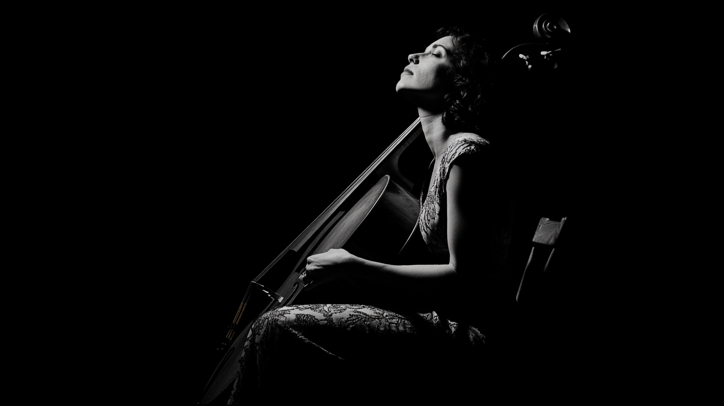 Portrait of female cellist in low light