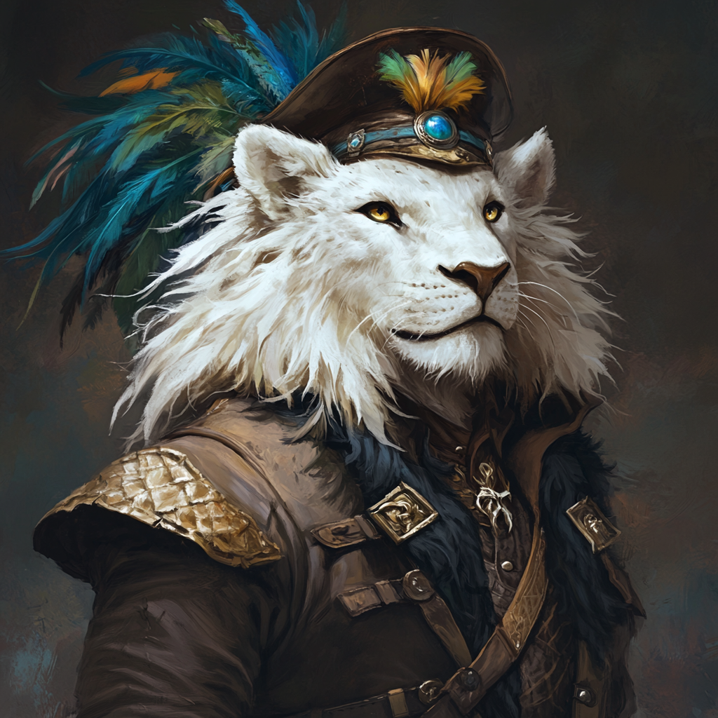 Portrait of fierce lion warrior in unique outfit.