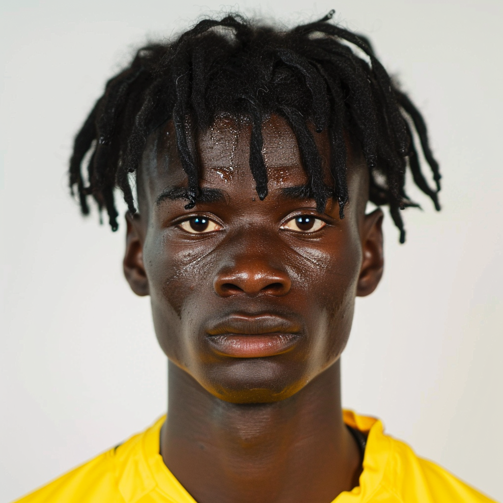 Portrait of serious Black English-Nigerian football player.