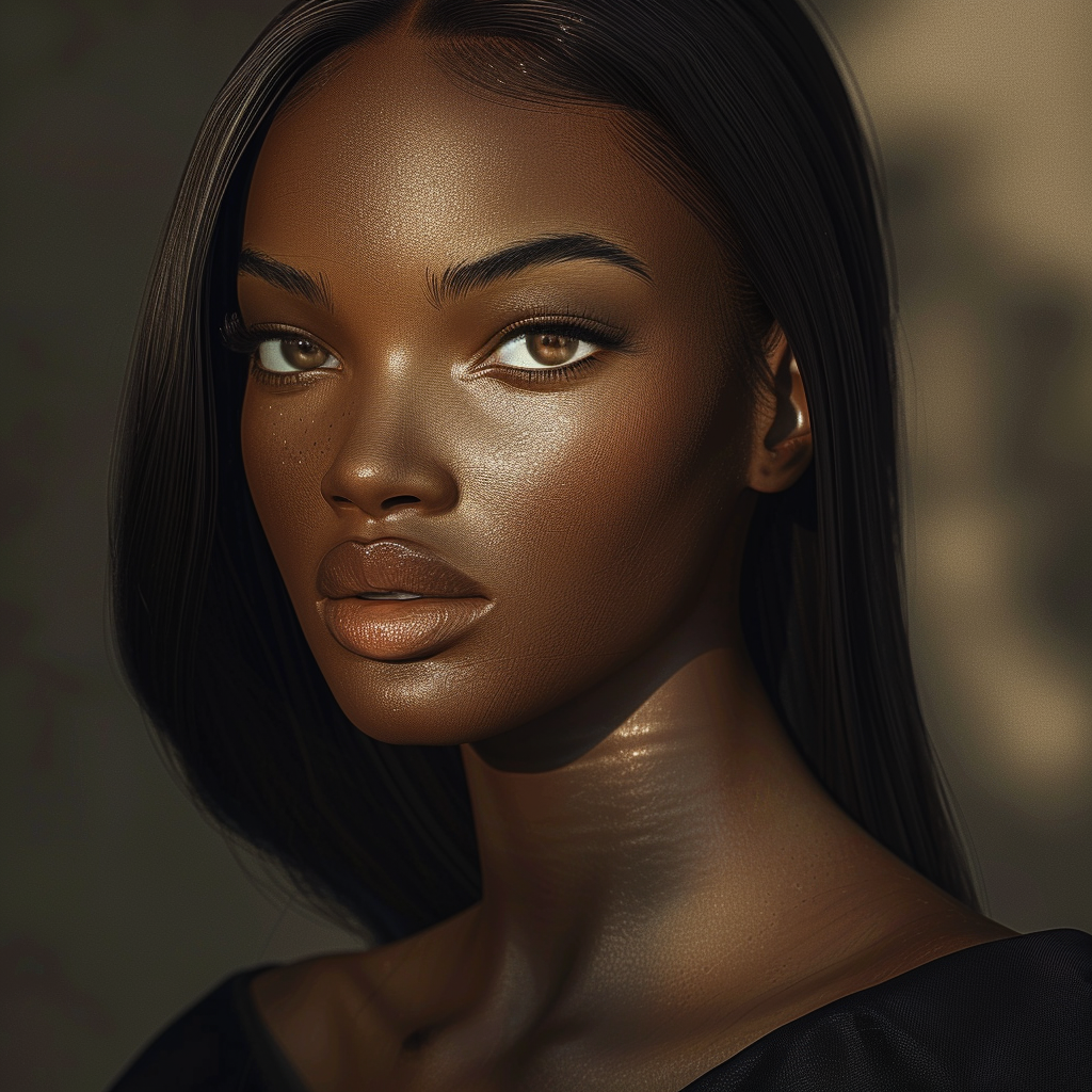 Portrait of young woman with beautiful melanin-rich skin.