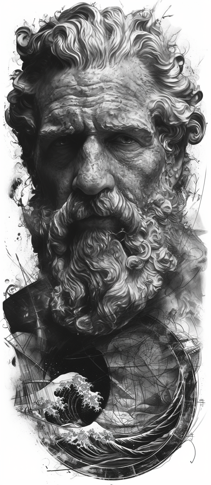 Poseidon Tattoo Design: Hyperrealistic Chicano Style Image