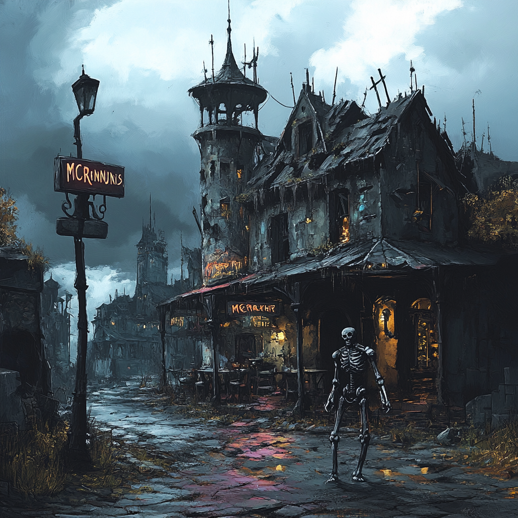 Post-Apocalyptic Medieval Village, Manor Restaurant, Armor Scarecrow at Mc Runi's