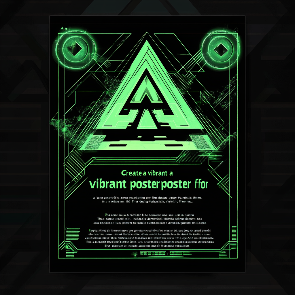 Poster for rave; retro-futuristic theme; green tone; abstract shapes.