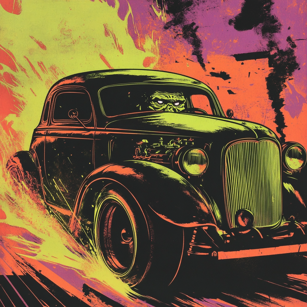 Poster: Frankenstein's monster drives American hot rod.