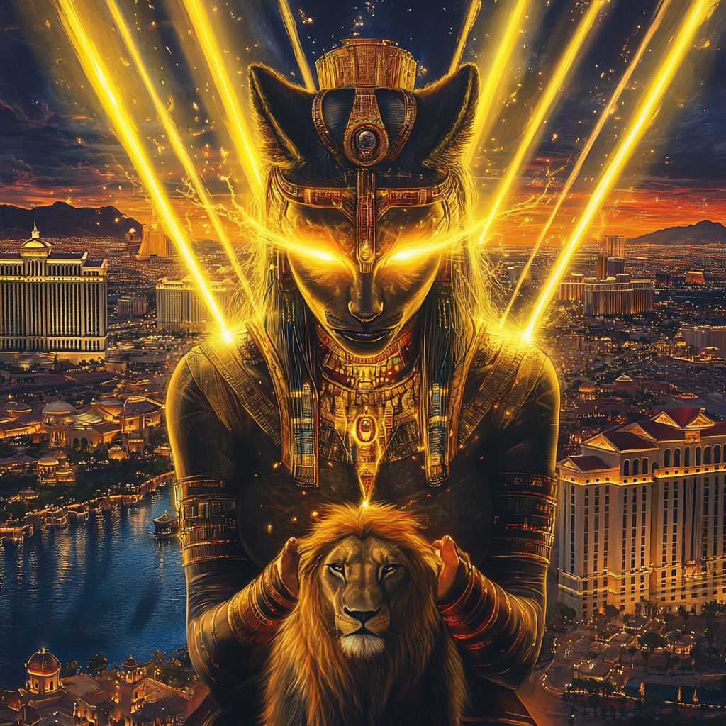 Powerful Sekhmet awakens, shooting beams of light