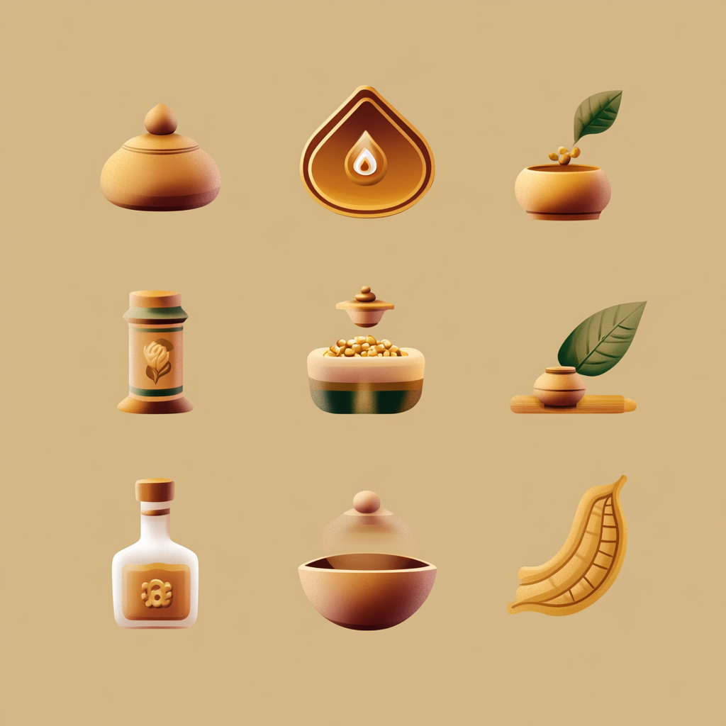 Premium clean icons for ayurvedic website in gold.