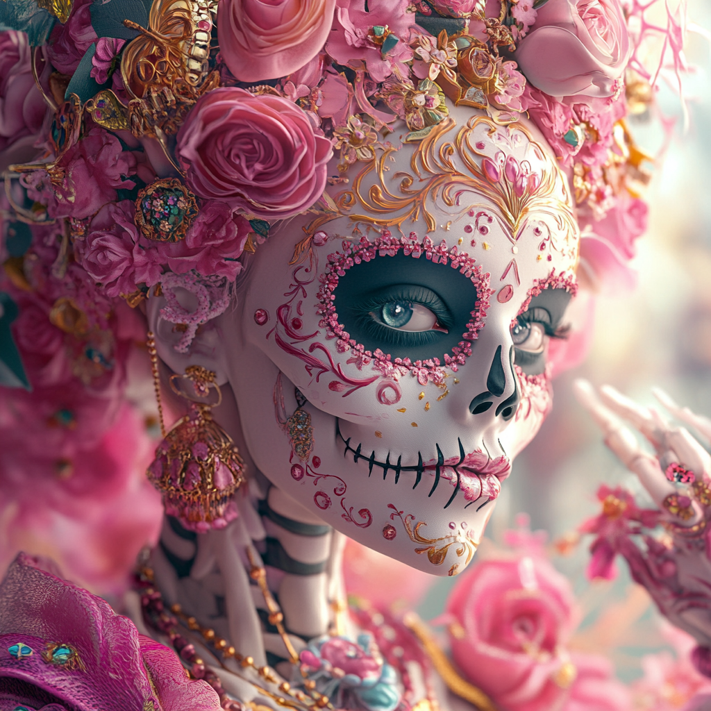 Princess in Dia de los Muertos-themed magical illustration.