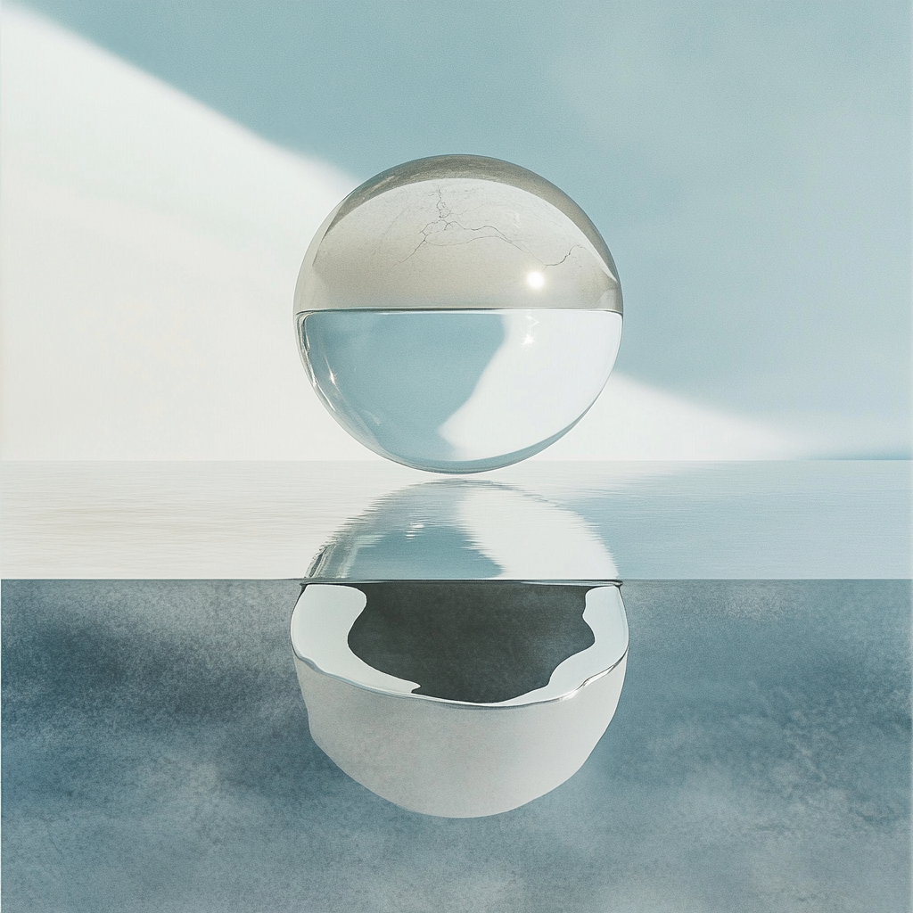 Pristine glass sphere with crack in soft colors aesthetic.