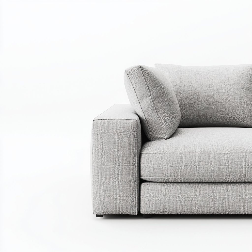 Product photo of gray sofa on white background.