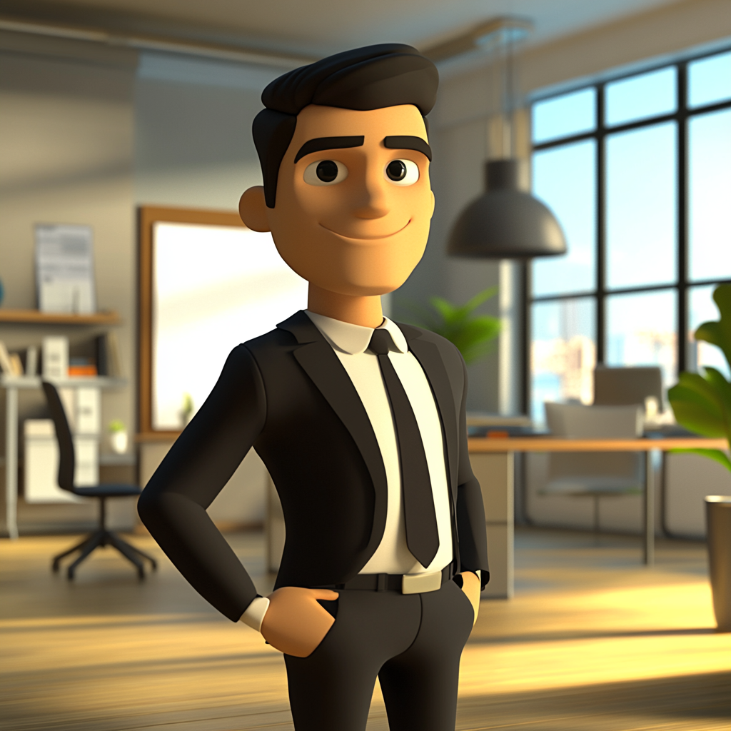 Professional 3D cartoon people presenting skills in office.