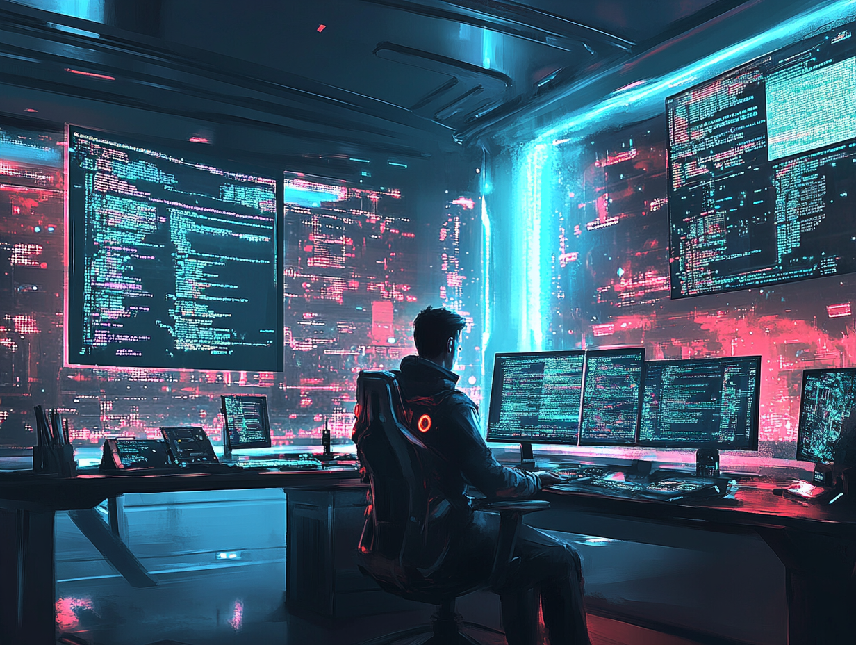 Professional Coder in High-Tech Futuristic Office