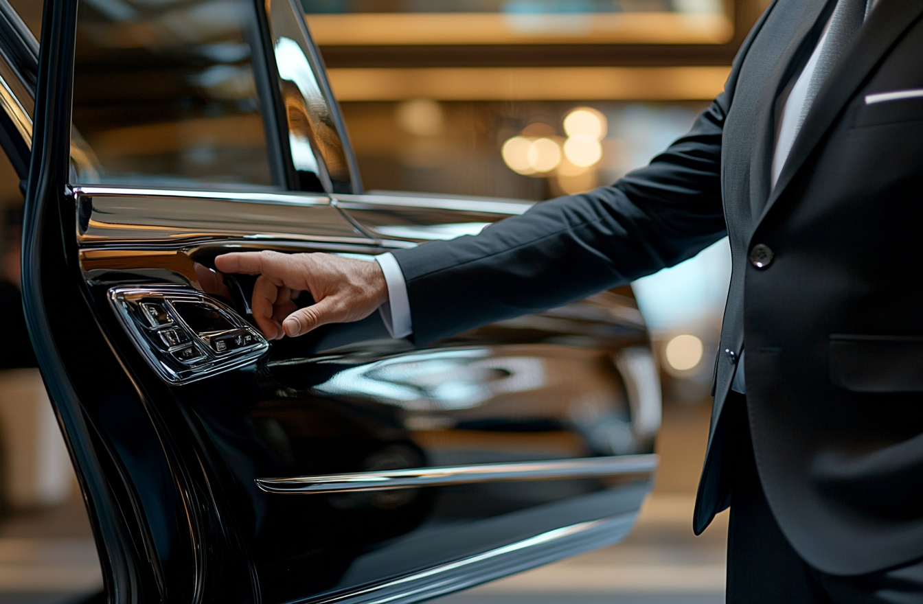 Professional Driver Welcoming into Luxurious SUV Interior