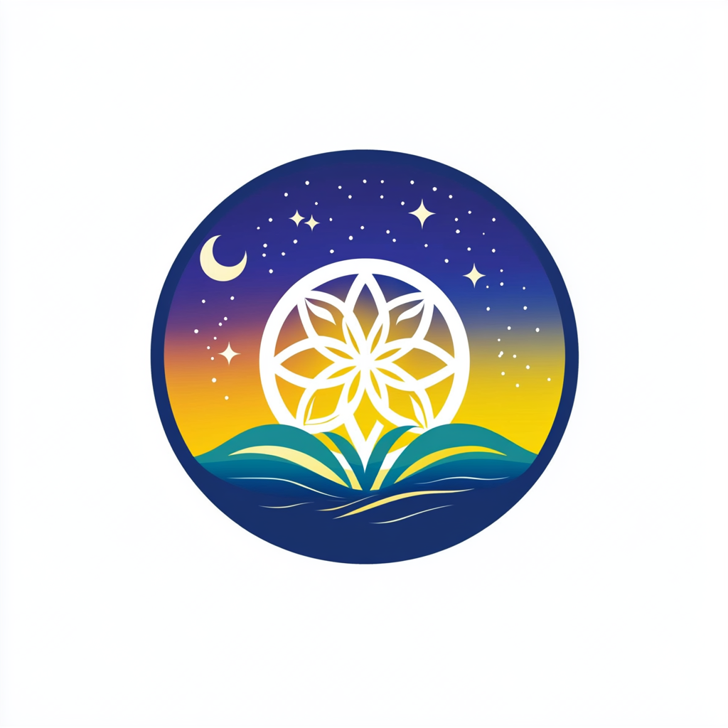 Professional Logo for Therapy Center: Flower of Life, Sun, Moon, Willow, Water Lily, Stars