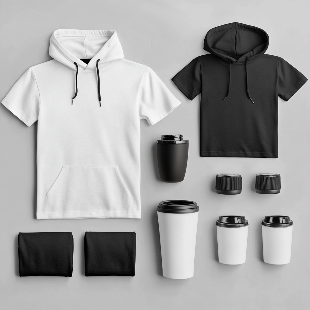 Professional bundle with blank clothes and mugs