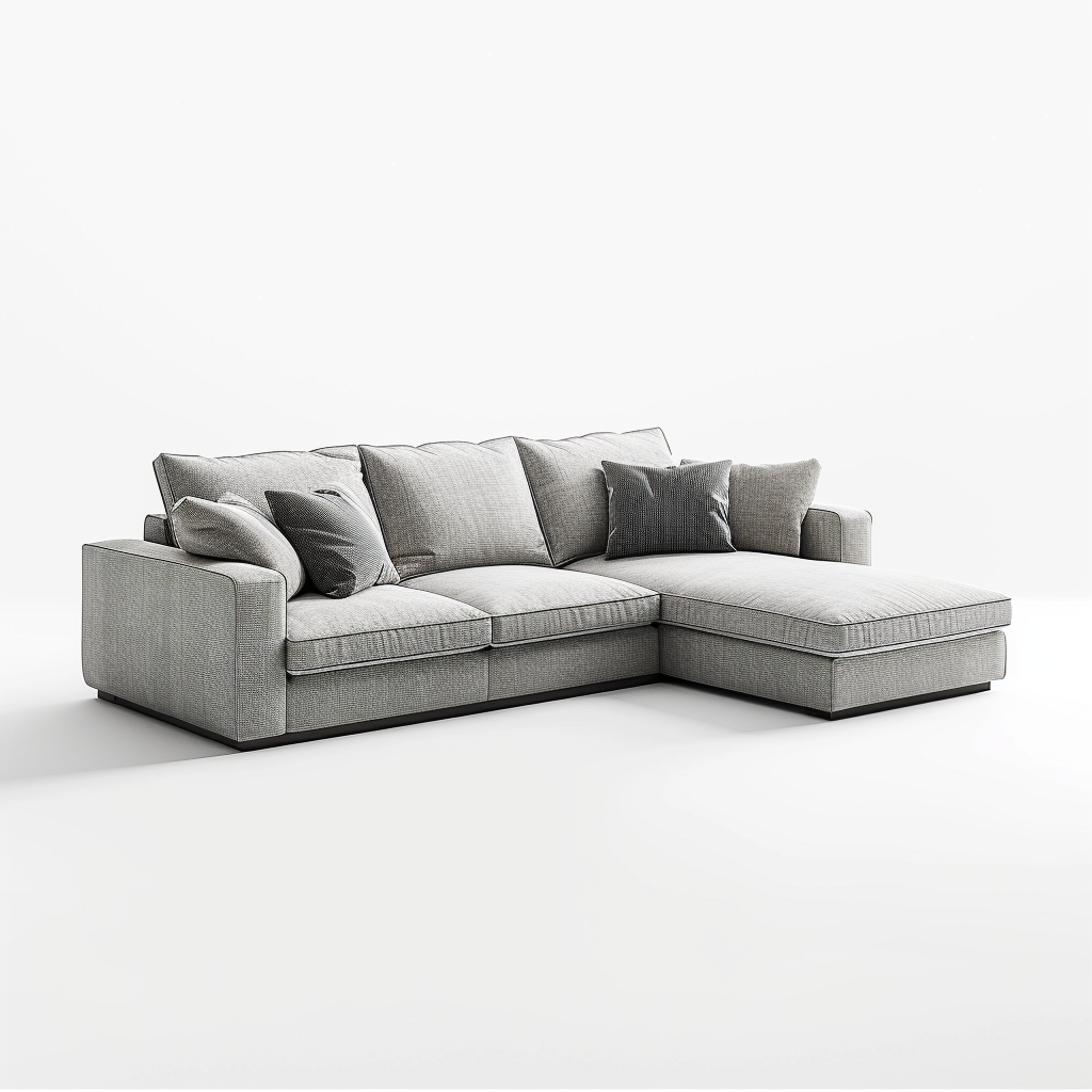 Professional photo of gray sofa on white background.