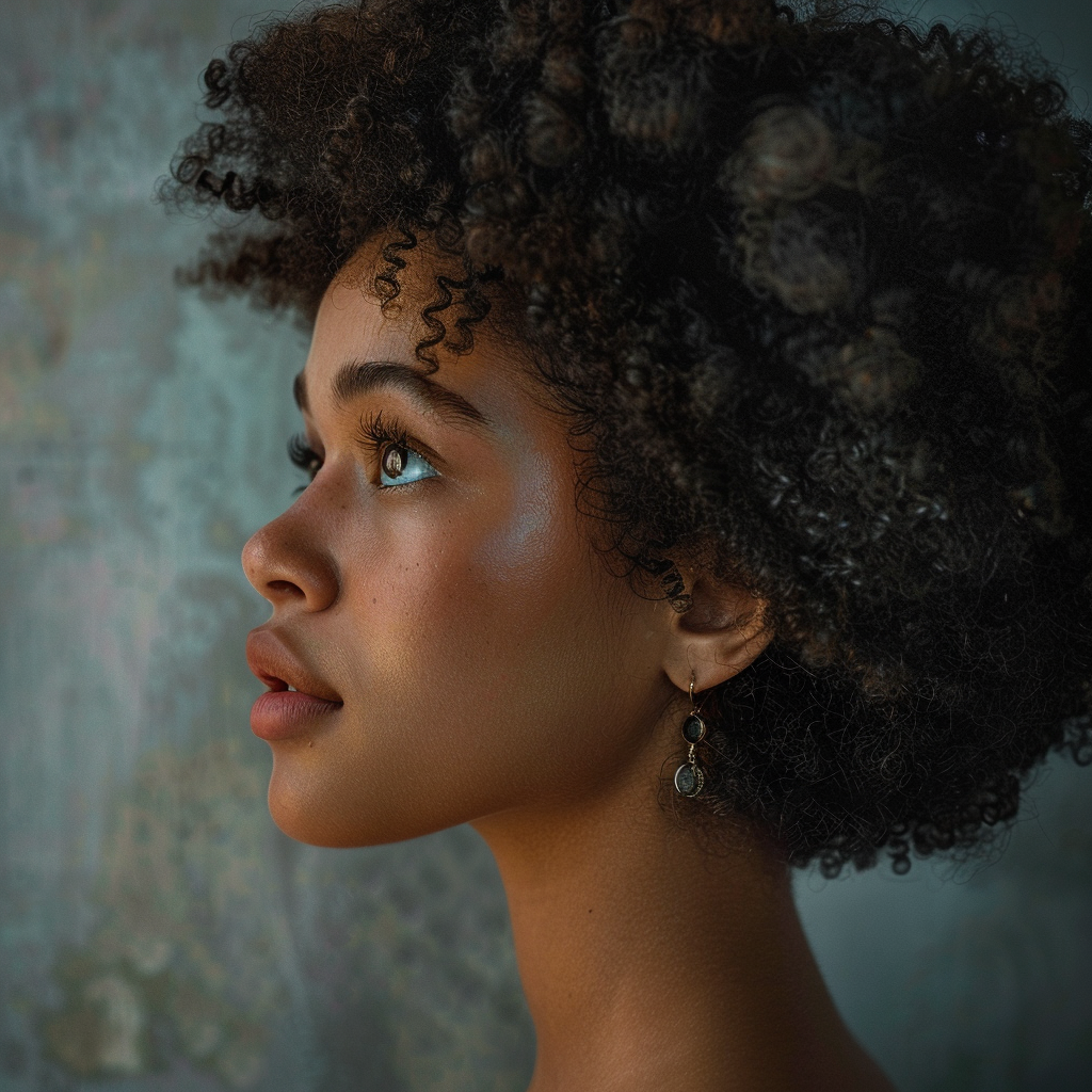 Profile of a woman with flawless skin and hair