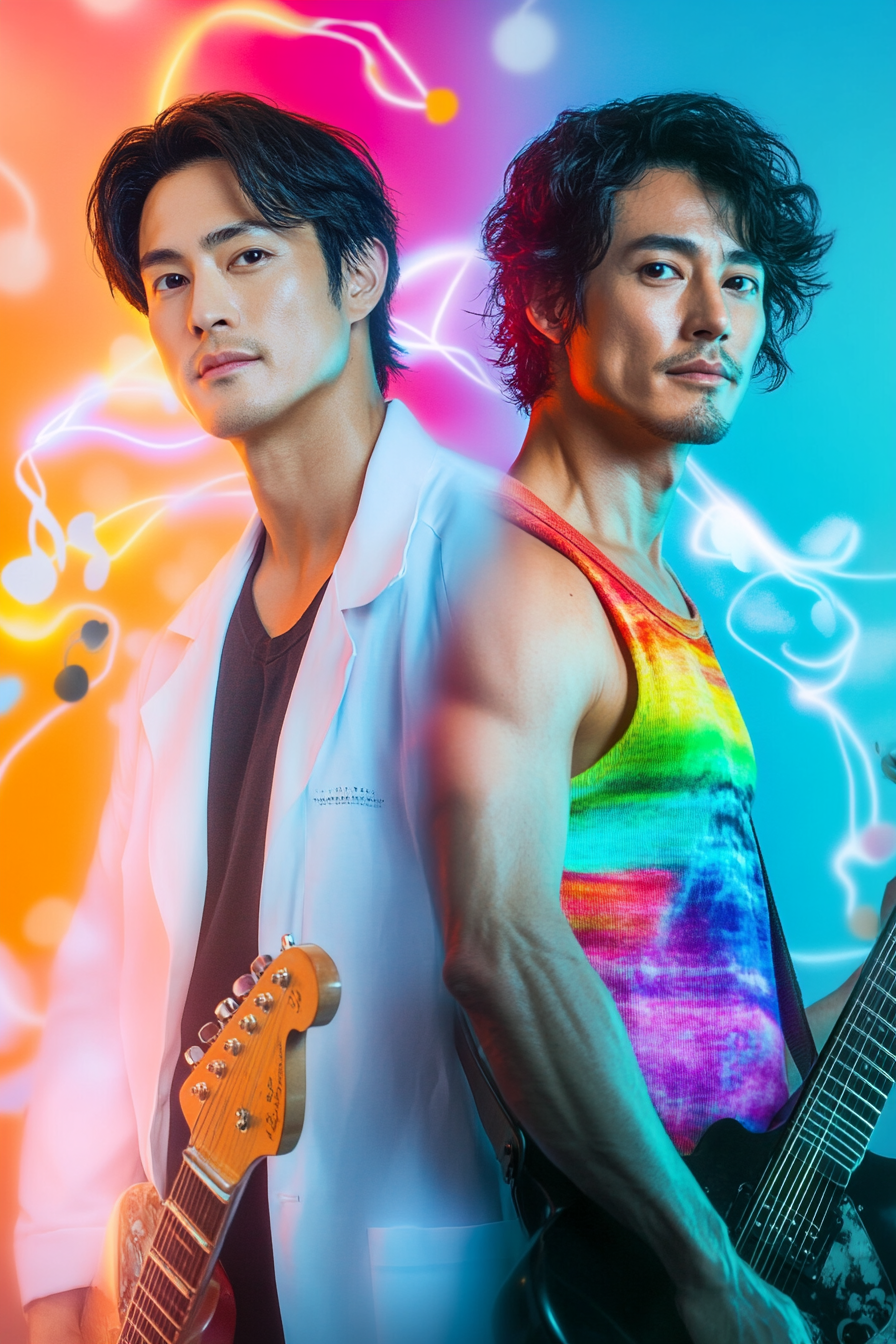 Promotional poster featuring two male characters in balance.