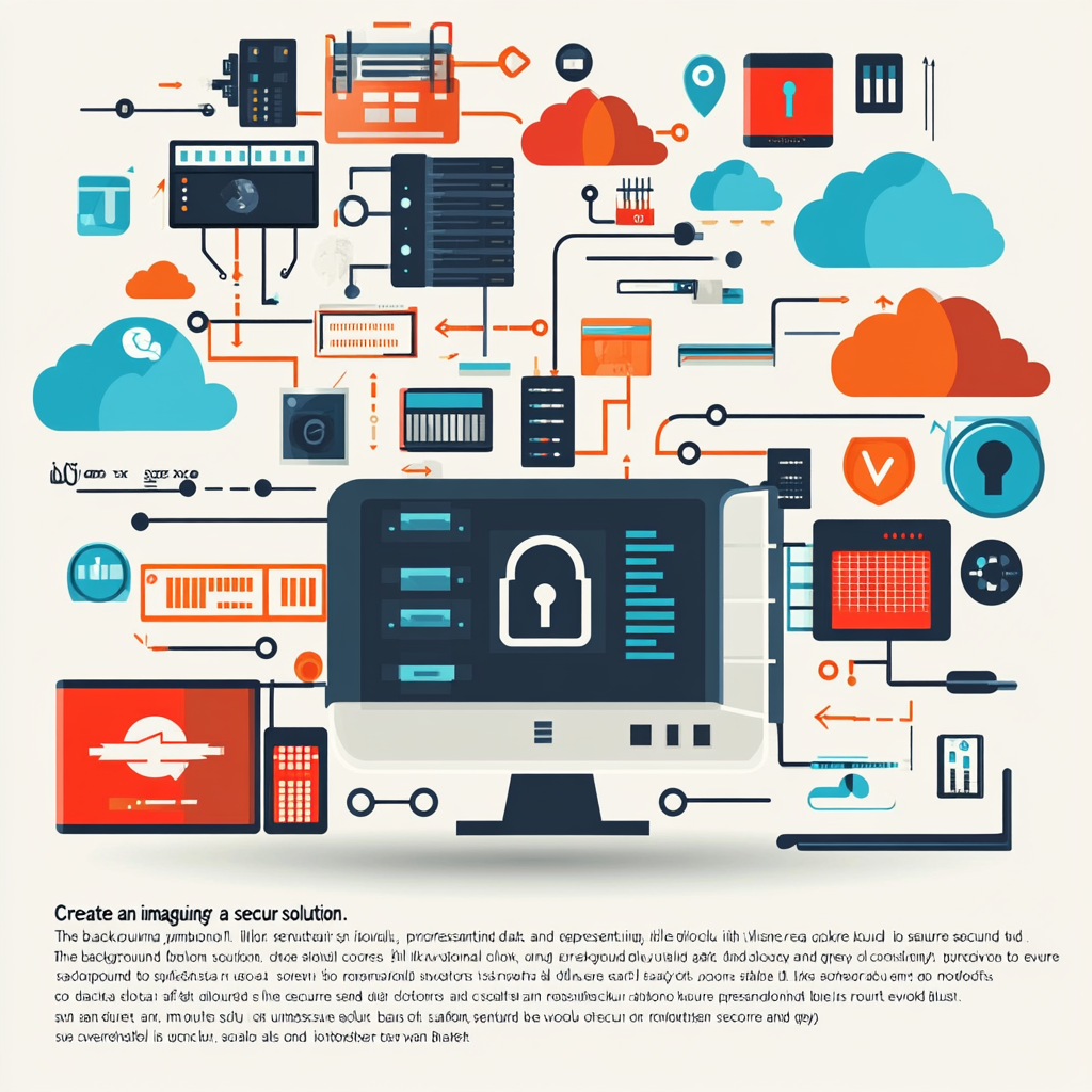 Protected computer with lock, cloud icons secure data