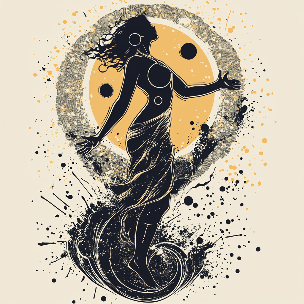 Protective goddess Hestia in urban tarot illustration logo.