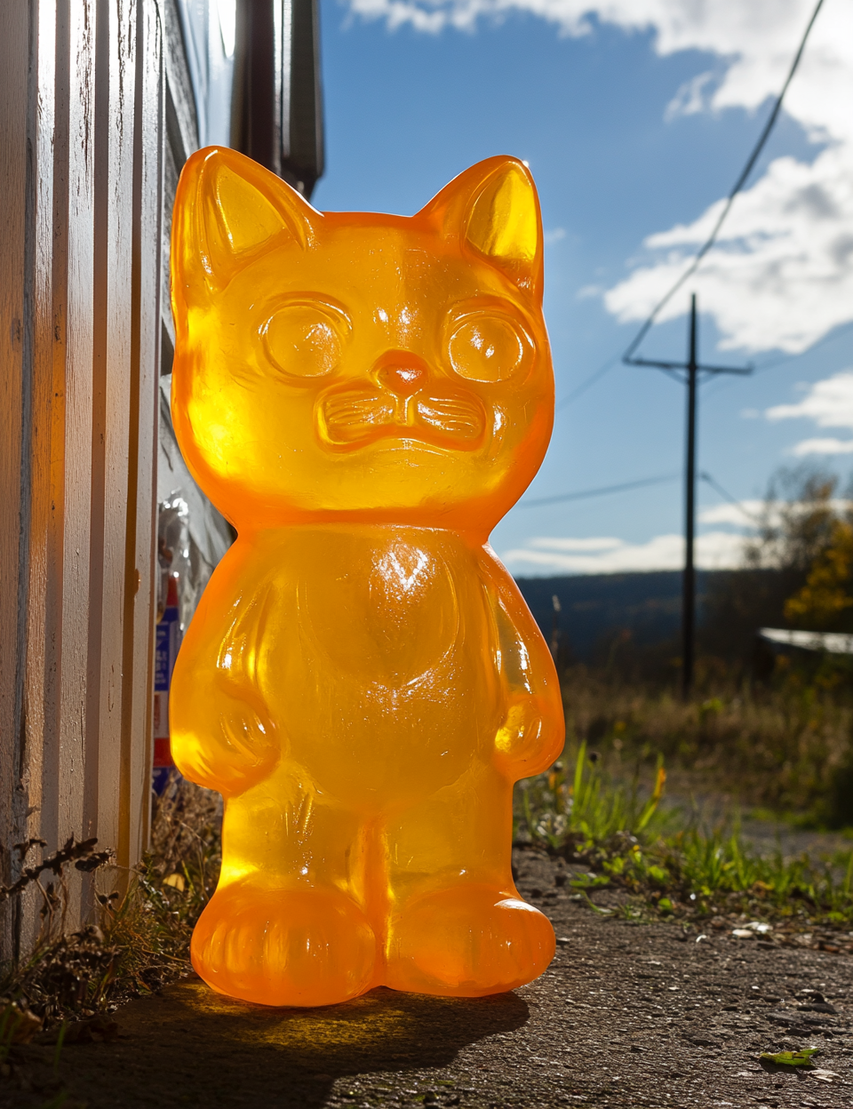 Protesting Ocelot-Coyote-Man Made of Gummy outside Candy Store