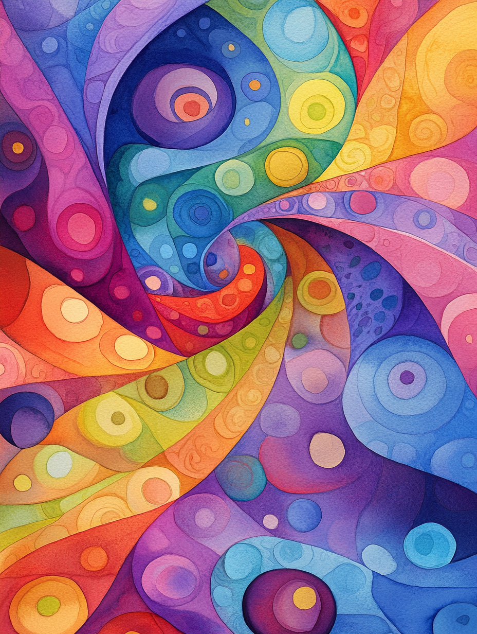 Psychedelic watercolour painting with bold, contrasting colors.