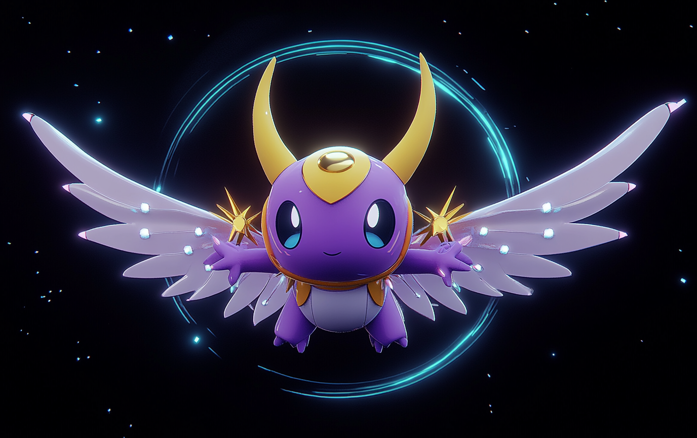 Purple and Yellow Pokémon 3D Render Design Concept