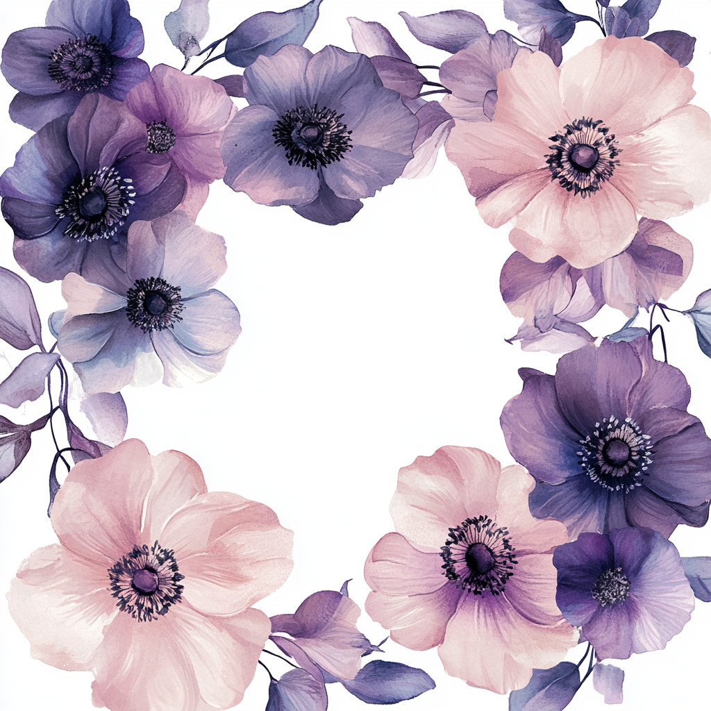 Purple and pink flower gradient; spiritual, sparkling watercolor design.