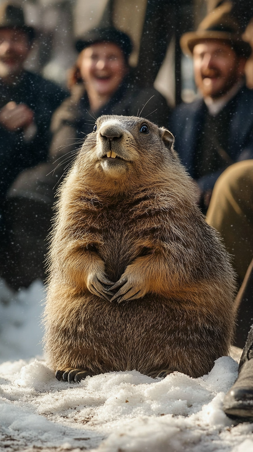 Puzzled Phil the Groundhog in Snowy 1887 Setting