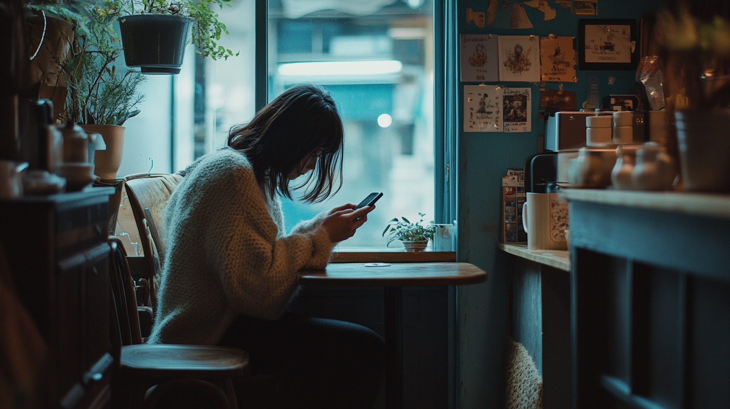 Quiet Cafe Moment: Person in Cozy Mood