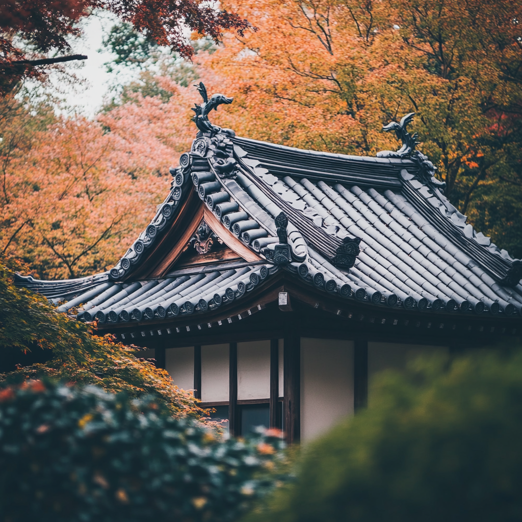 Quiet Japanese House on Autumn Day