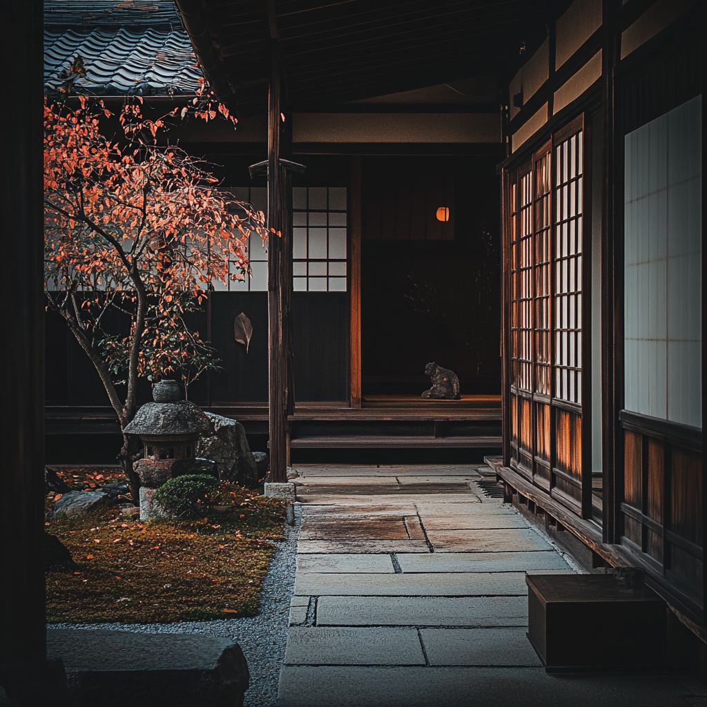 Quiet Japanese home on autumn day.