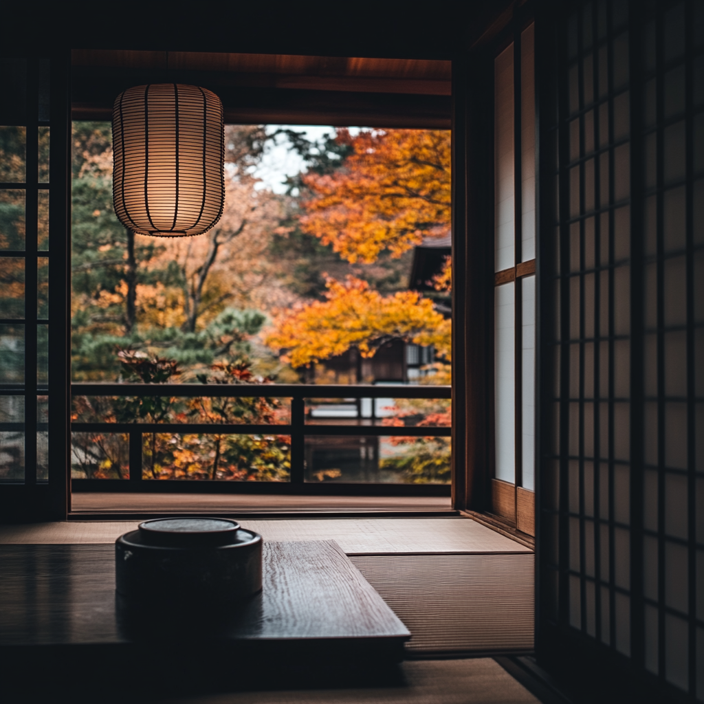 Quiet Japanese house in autumn with natural lighting.