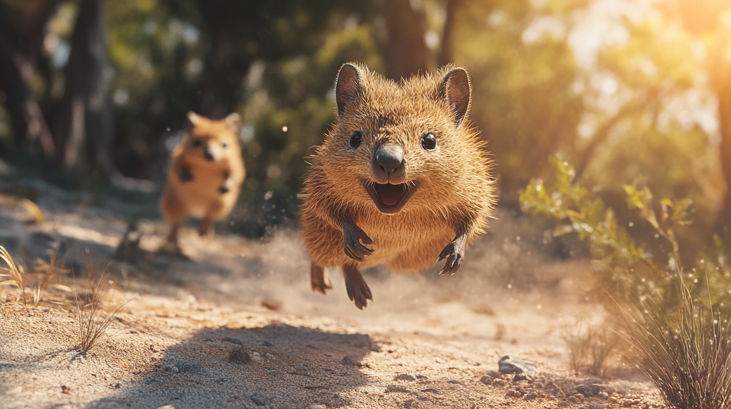 Quokka mother leaves crying baby behind camera.