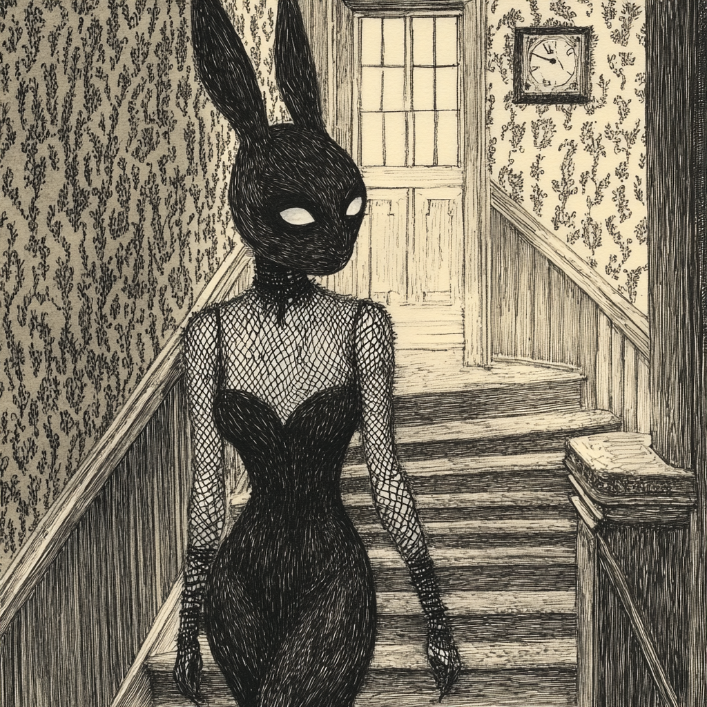 Rabbit in Fishnet Corridor: Shadows and Intrigue