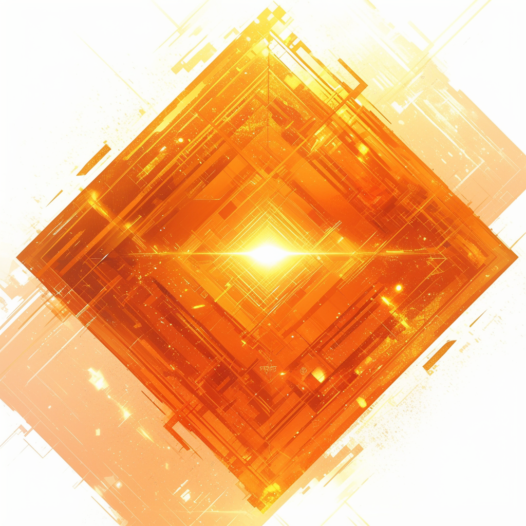 Radiant, glowing pyramid in vibrant orange with golden highlights.