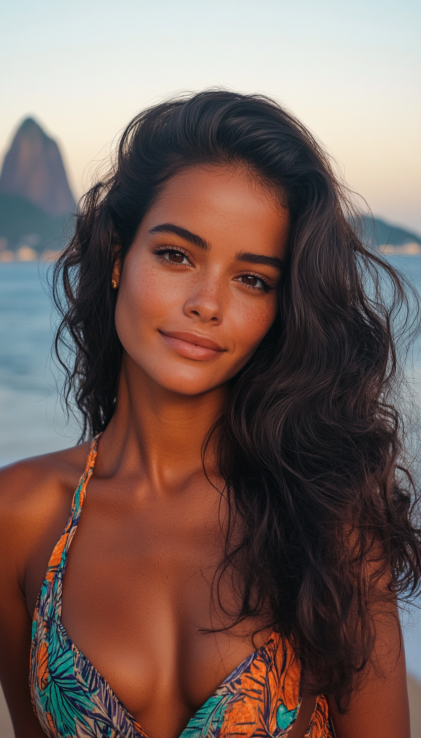 Radiant Brazilian Woman in Tropical Setting