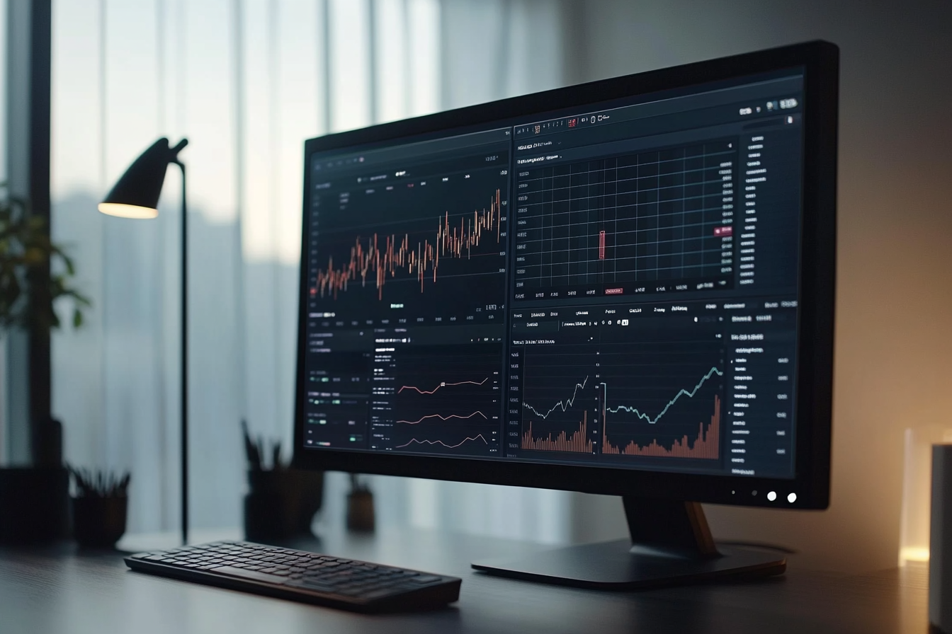 Real estate investment data on computer screen in room